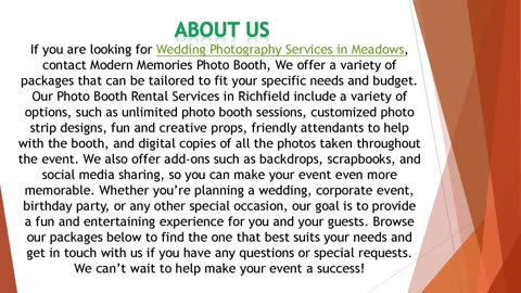 If you are looking for Wedding Photography Services in Meadows