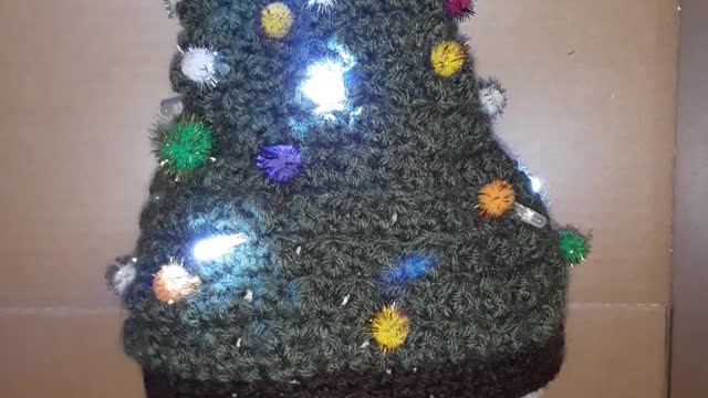 crocheted Christmas tree hat