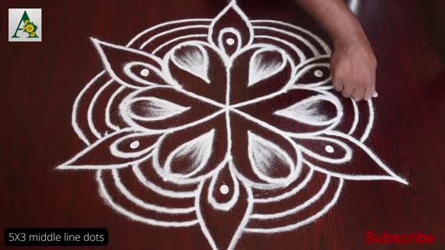 Small unique Rangoli / kolam / muggulu by 5 dots