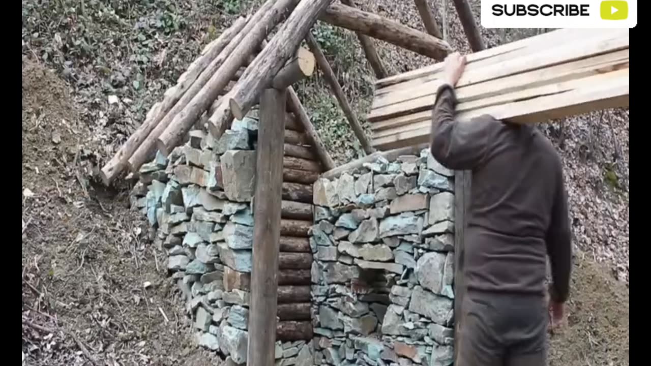 Building a Bushcraft Sawmill to Build a Log Cabin for Survival in the Wild//@amazingwotker1213