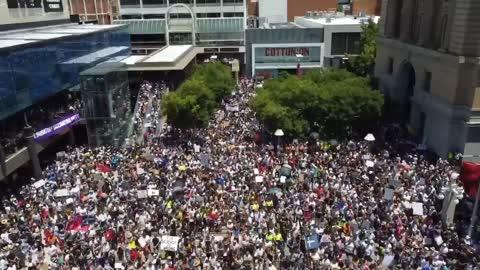 Aeriel view of HUGE PROTESTS in Brisbane and Perth Australia