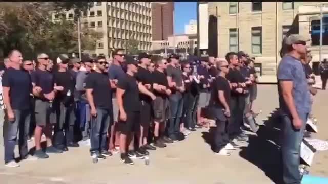 Firefighters and Police Officers protesting mandatory vaccinations passports - Calgary, Canada