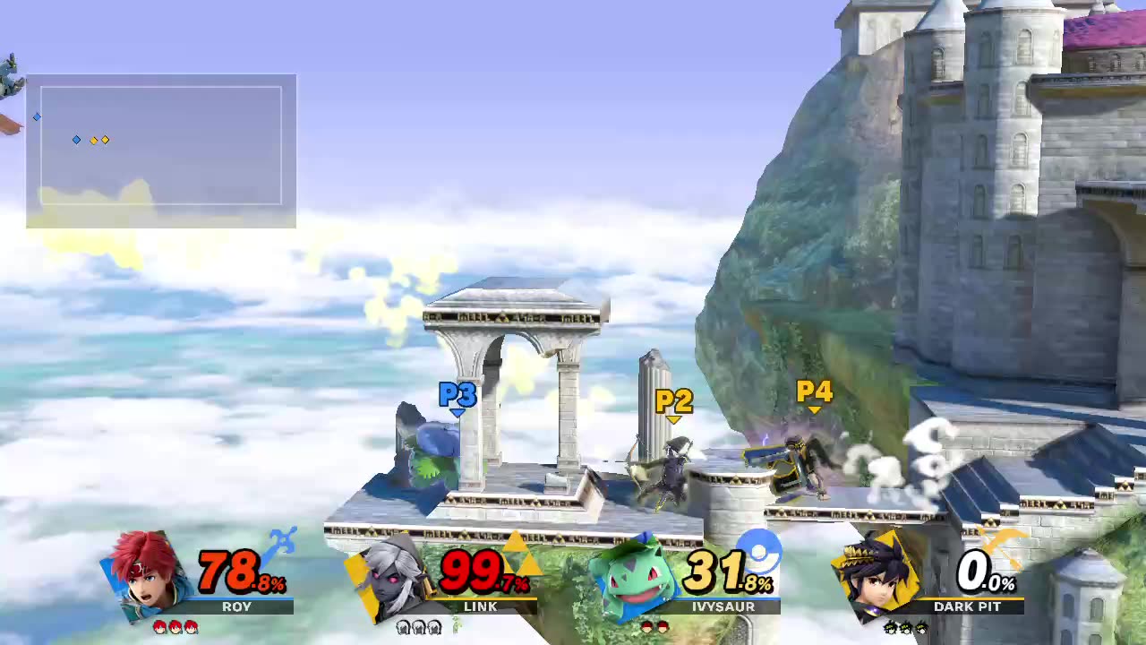 Roy vs Link and Dark Pit vs Pokemon Trainer on Temple (Super Smash Bros Ultimate)