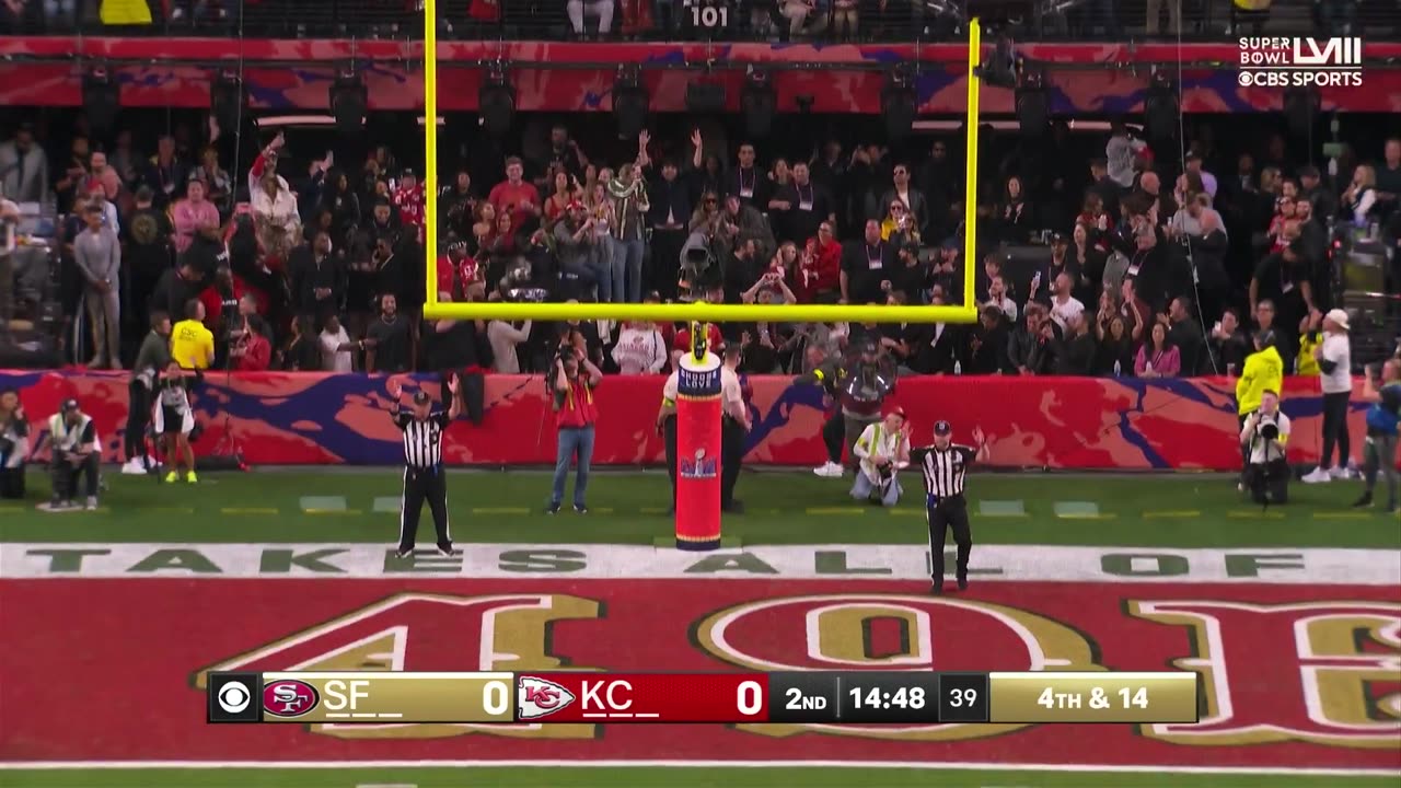 NFL - Jake Moody drills a 55-yard field goal, the longest FG in Super Bowl history.