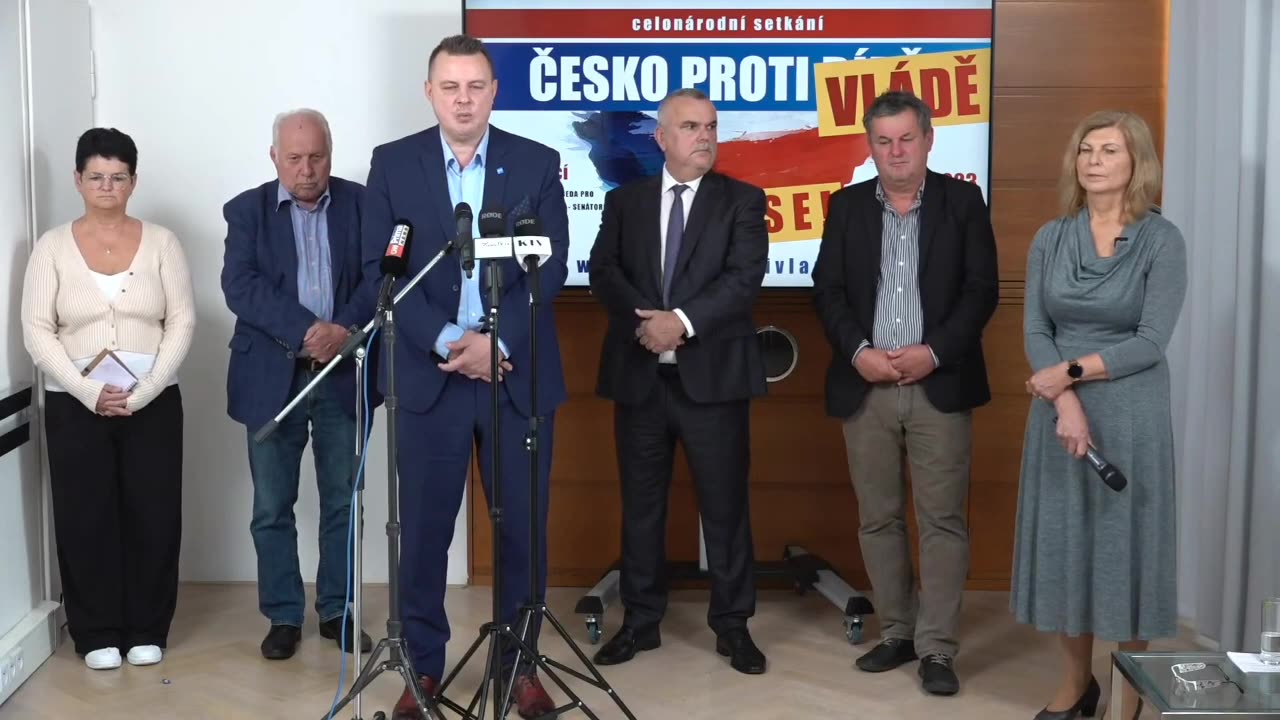 Tisková konference k celonárodnímu setkání Česko proti vládě 16.9.23 - Jindřich Rajchl - strana PRO