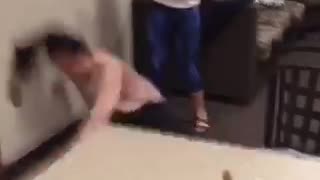 Handstand lesson woman headbutts wall