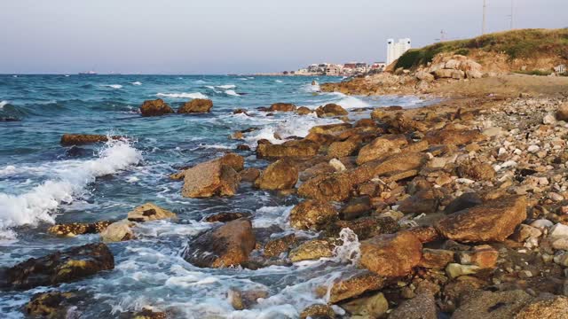 Strong Sea Waves Crashing The Rocky Shoreline