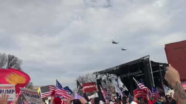 Donald Trump flying over freedom Plaza