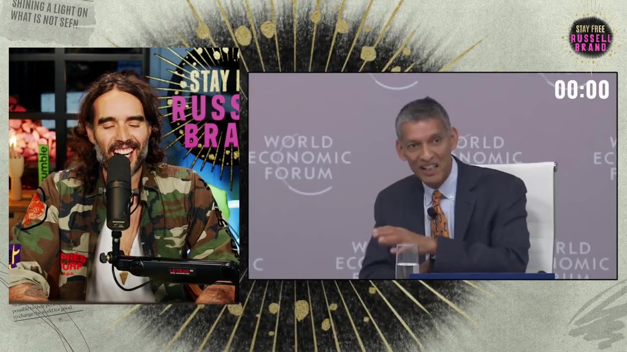 RUSSELL BRAND~ DOES THE BIFURCATION OF THE SEMI- CIRCLE IN THE WEF LOGO A 666?