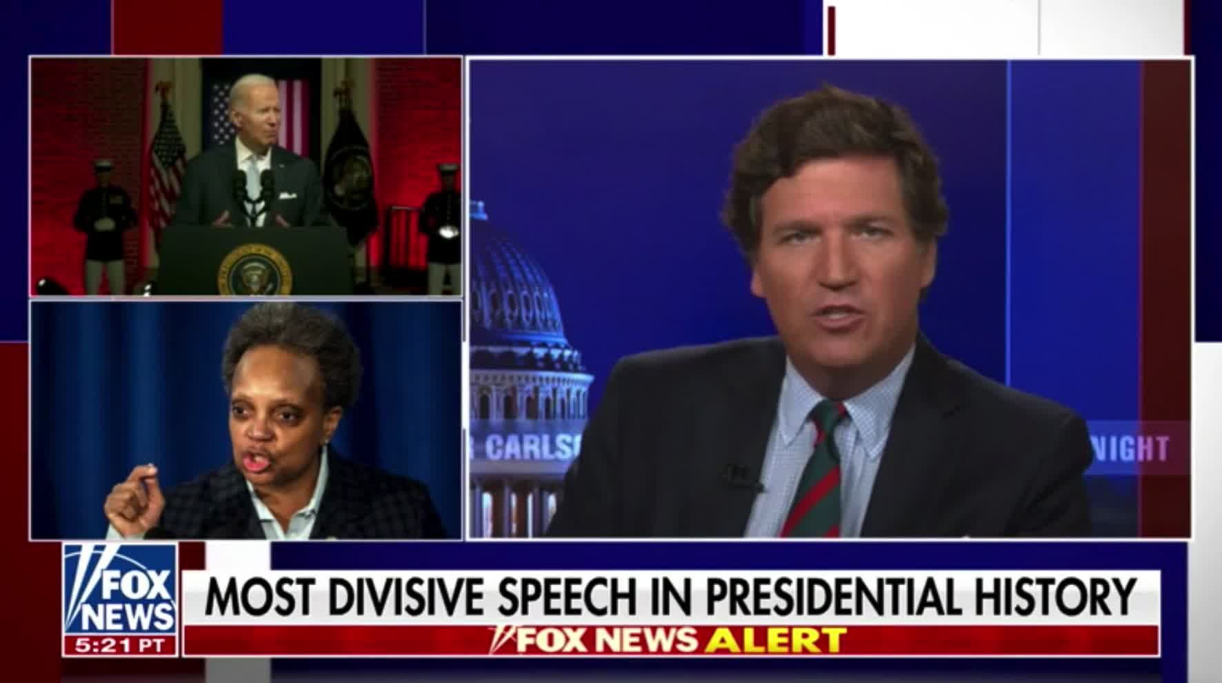 Tucker Carlson says Lori Lightfoot is due for a big promotion in the Biden regime because "she's stupid, she's mean, she's openly racist."