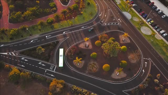 top view of a traffic on the road and the panorama of los cristianos on tenerife canary