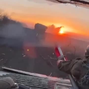 RU T-90M driving past friendly mech. assault while on fire