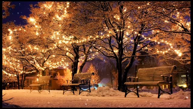 Snowfall Dropping On Christmas Trees