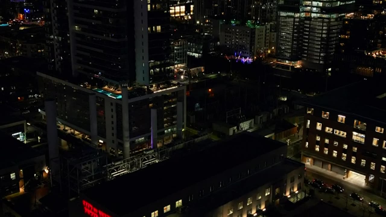 Big city at night from an aerial shot