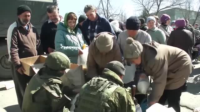 Humanitarian aid given to the residents of Ukraine in the village of Stanislav, Kherson