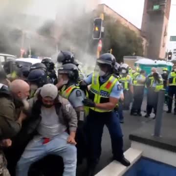 Police Push, Spray, and Tear Gas Protesters against COVID Measures in Wellington, New Zealand