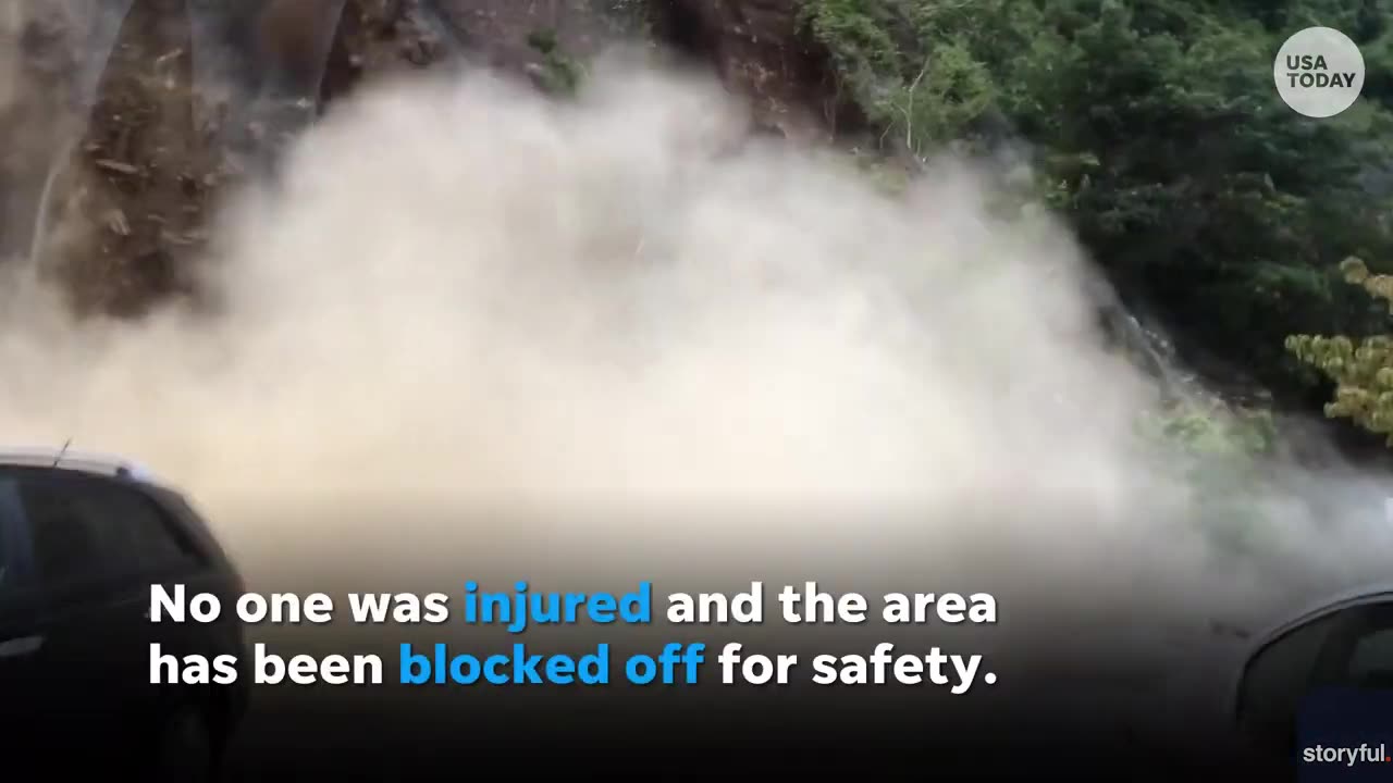 Mountainside crumbles into parking lot in dusty landslide USA TODAY