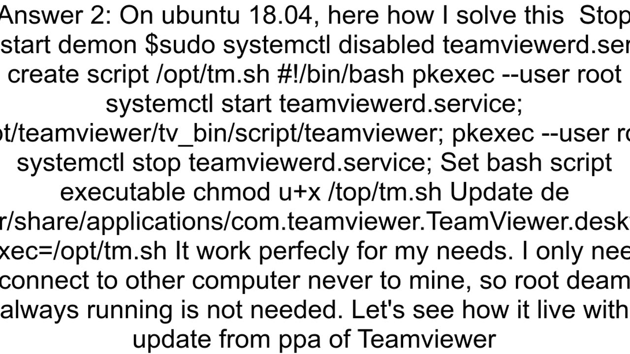 Teamviewer linux without permanently running daemon