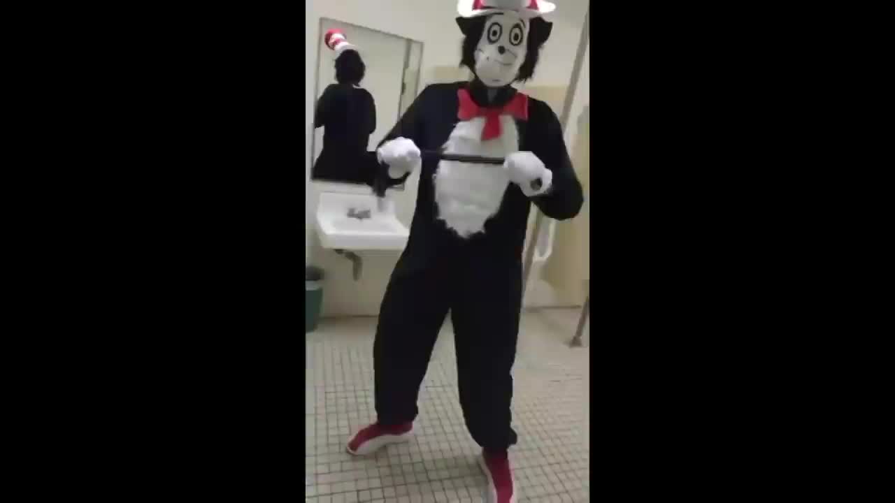 Cat in the hat in bathroom