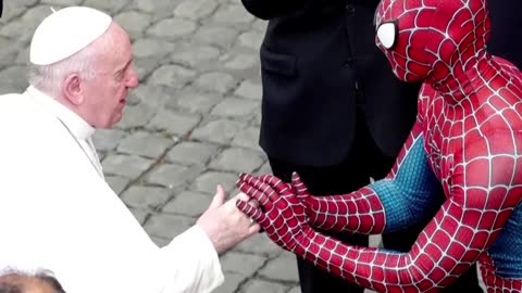 Spider-Man met the Pope this week. Watch what happened