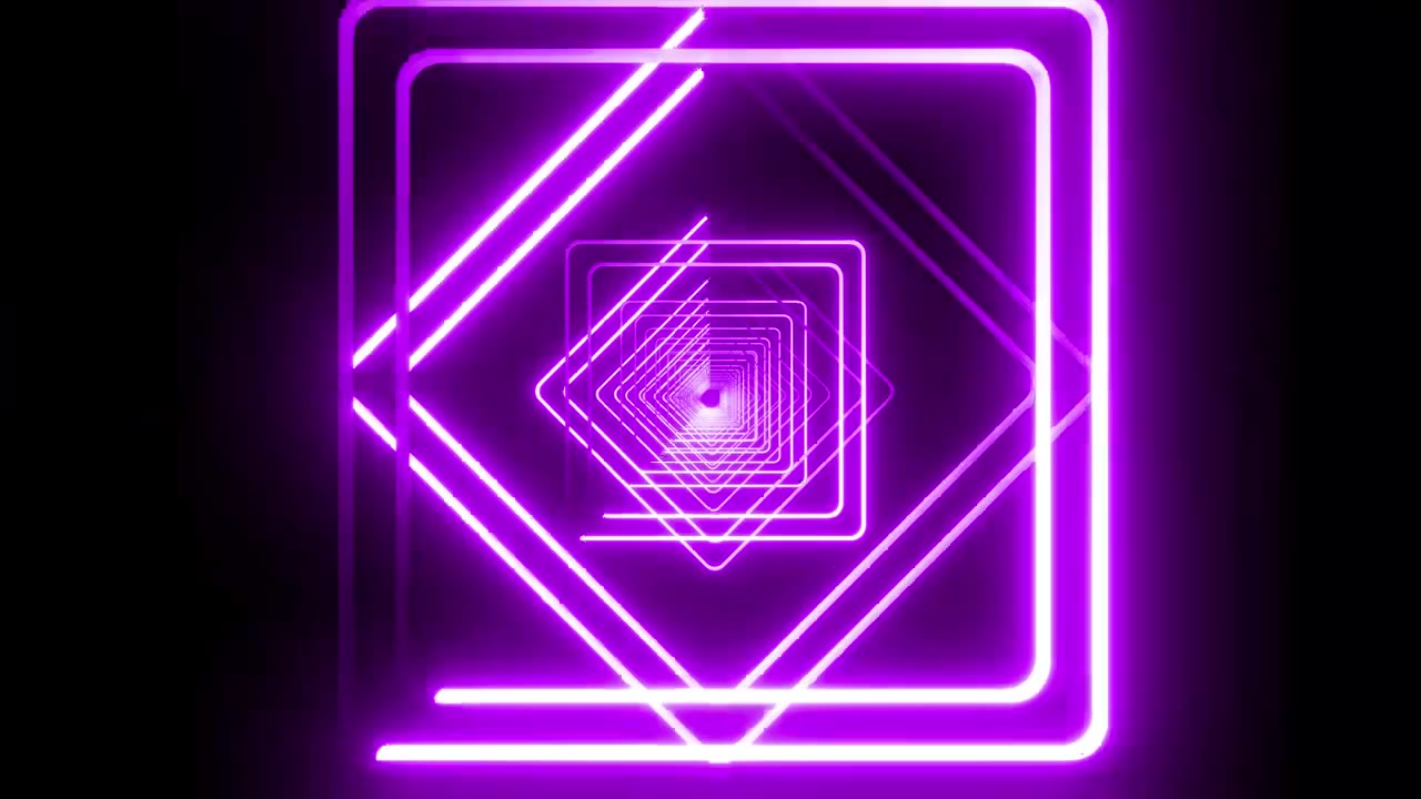 Neon light diamonds and squares forming a tunnel