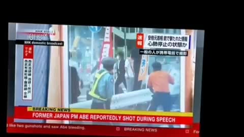 Moment that the former prime minister of Japan is shot.