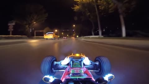 Remote control car on the road at night