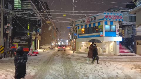 Beautiful street in snowy night.#13