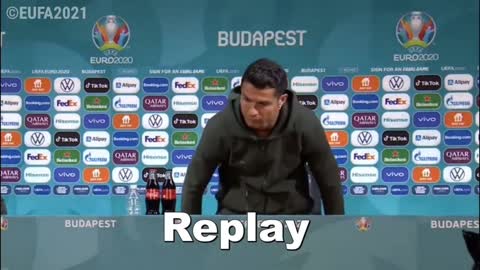 Cristiano Ronaldo's reaction to seeing Coco-Cola ($4 billion loss ) bottle at a press Conference