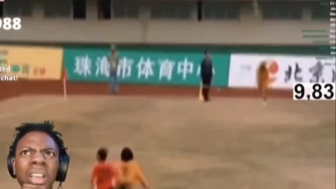 Boy surprised to watch football.