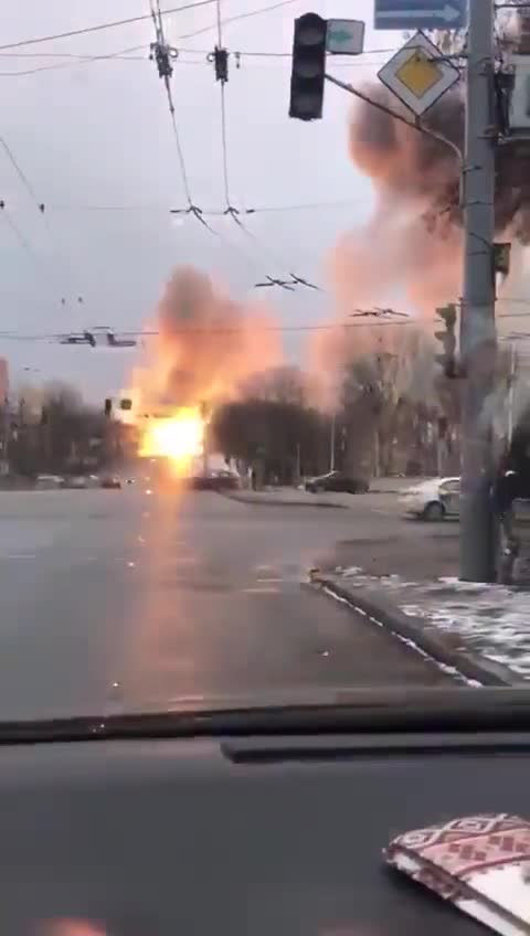 View from ground of the Russian Air strikes on the Ukraine 24 Towers in Kyiv