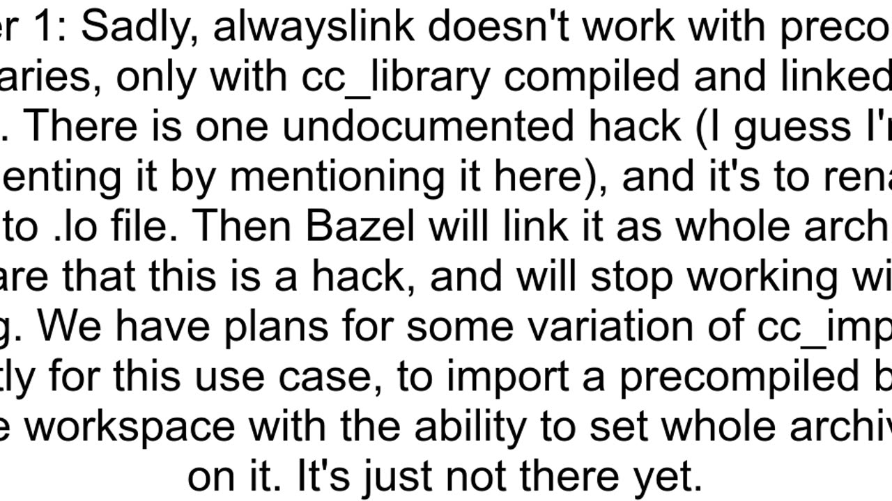 Alternate to quotwholearchivequot in bazel