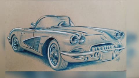 Ballpoint Pen Drawing of a Classic Corvette