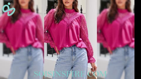 Lace Detail Mock Neck Flounce Sleeve Blouse