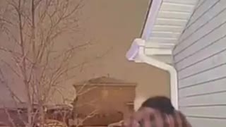 Front door security camera, husband slips down icy stairs on front porch
