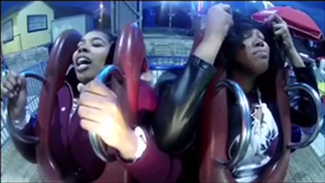 Girls totally freak out during thrilling slingshot ride