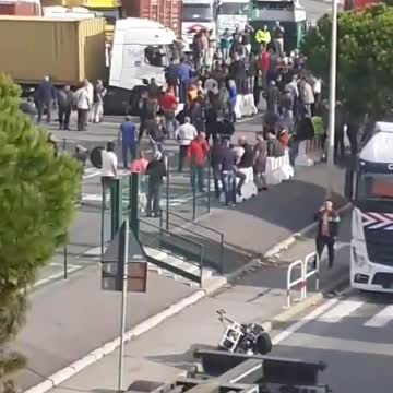 Genova Port blocked by truckers and workers protesting COVID mandates