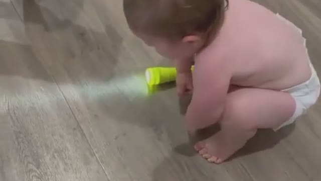 baby having fun playing with her dog.