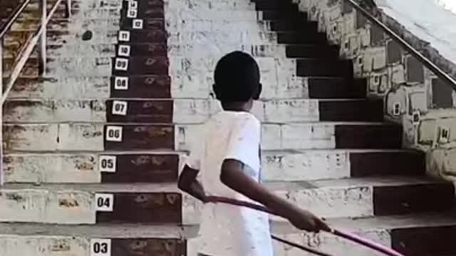 Chennai boy climbs 50 stairs while hula hooping in less than 20 seconds.