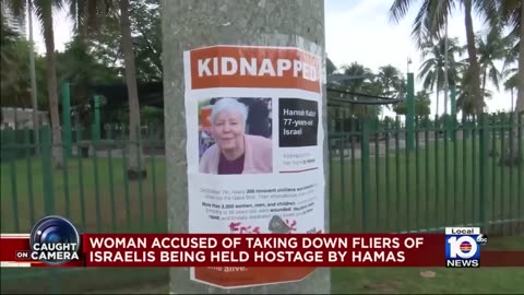 A Woman accused of ripping down fliers of missing Israelis at Miami park FL