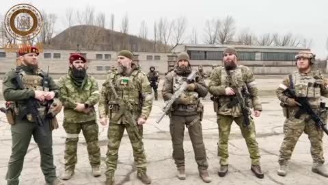 Chechen forces gather in formation in Mariupol on April 1st or 2nd