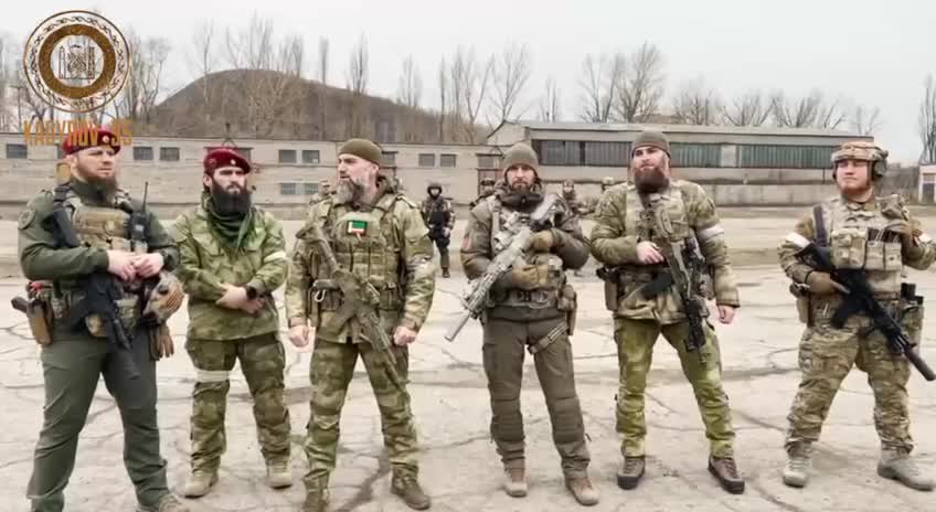 Chechen forces gather in formation in Mariupol on April 1st or 2nd