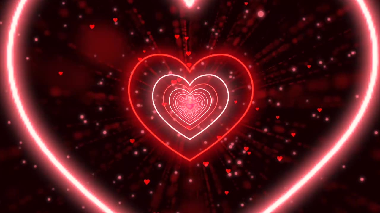 079. Neon Lights Red heart❤️Heart Background Heart Tunnel Neon Lights Love Heart Tunnel