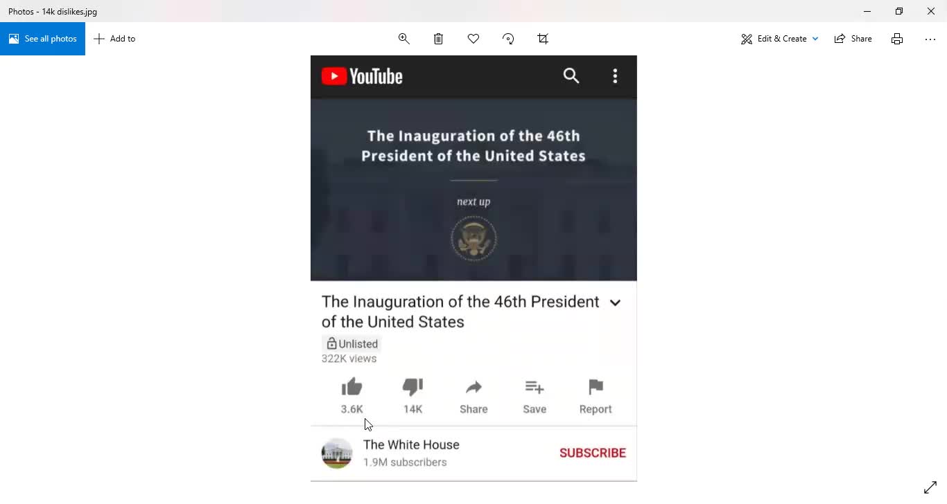 Joe Biden's inauguration video has been unlisted by the White House YT account
