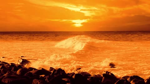 orange sunset ocean waves