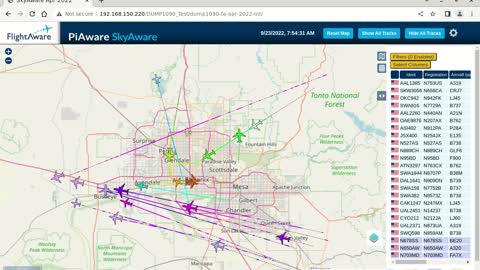 Sept 24th 2022 time lapsed phoenix air traffik with piaware and linux