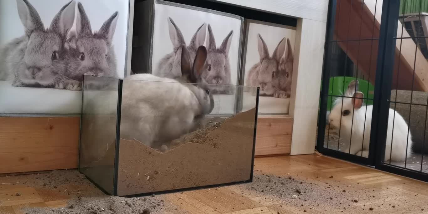 bunny in the sand digging to do something!