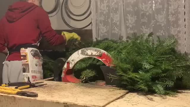 Making Christmas wreaths