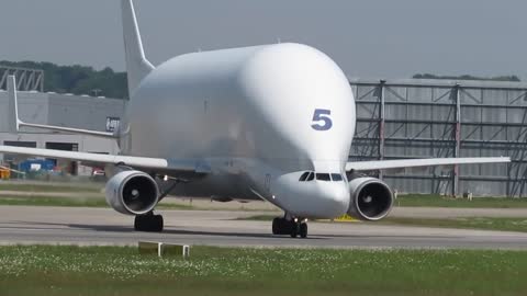 Airbus Beluga landing and takeoff at Finkenwerder, EDHI-18