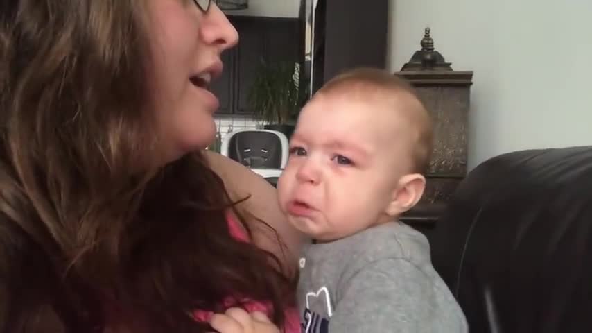 Cute baby gets emotional when mom sings